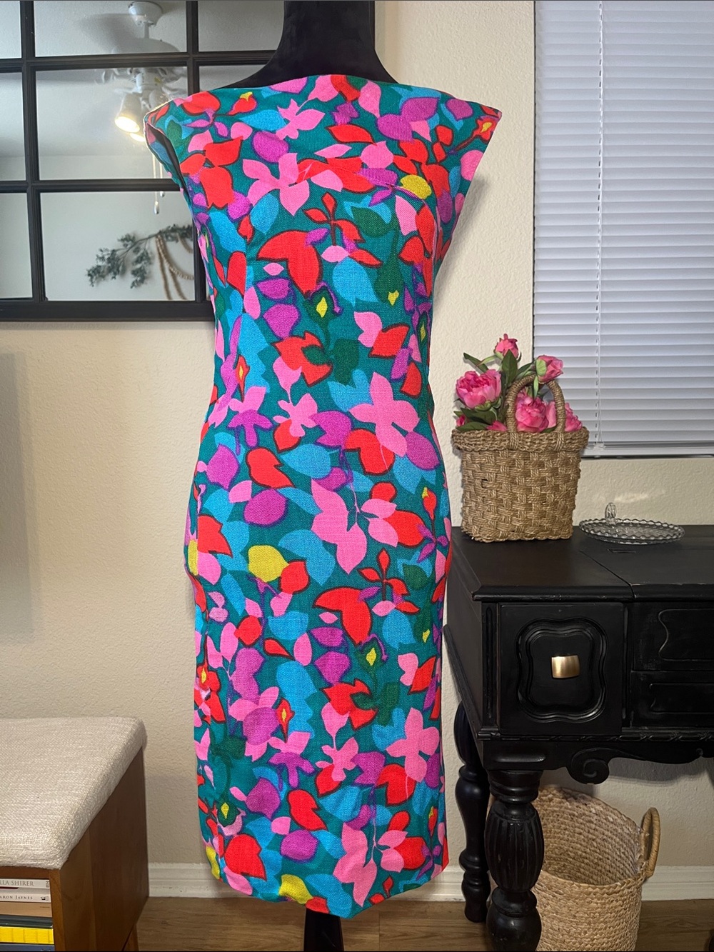 Vintage Eleanor Green California Look Floral Wiggle Dress Style 4636